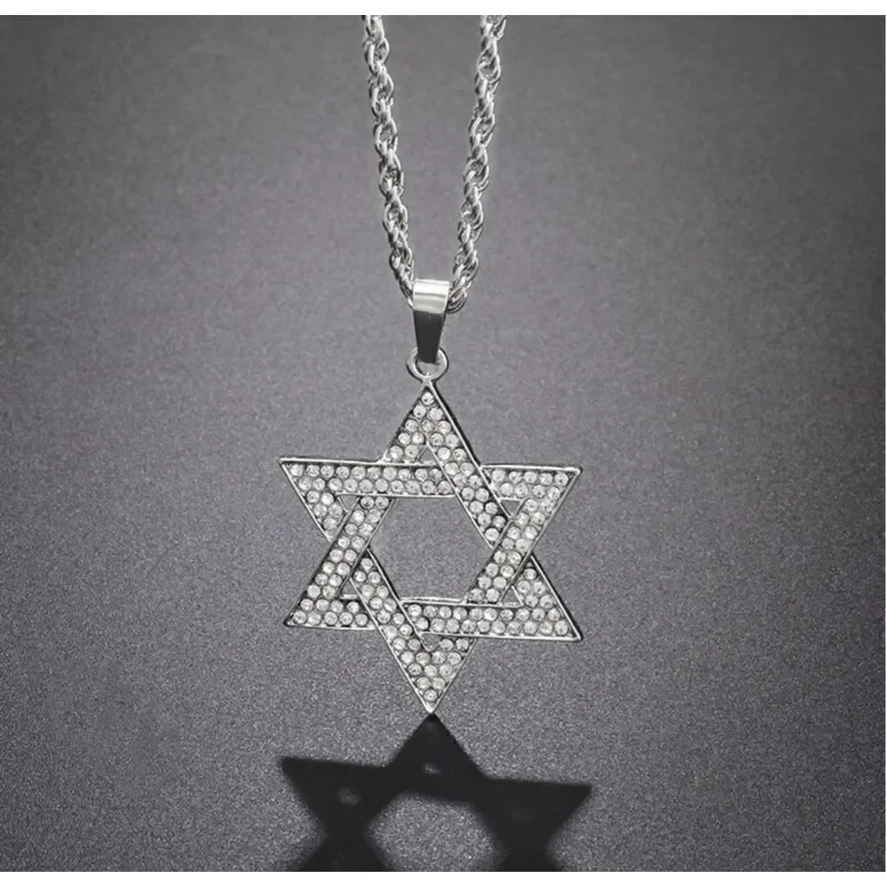 LARGE pendant Jewish Star crystals Magen David Necklace for Men and Women Gold